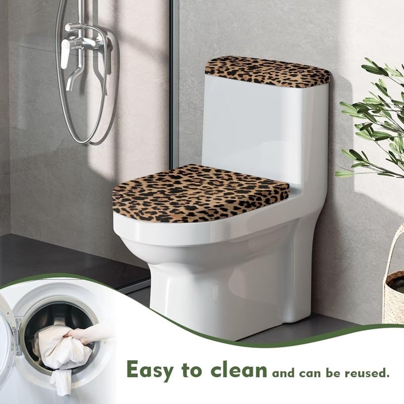 Kathyboom Toilet Lid Cover Tank Lid Covers Splash Resistant Durable Toilet Seat Covers with Elastic Edge Keep Dust Stain Off Toilet Fit Most Round and Elongated Toilet Bathroom Decor(Leopard) - Image 4